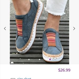 Women's slip on shoes no label blue and rust cork rubber faux leather